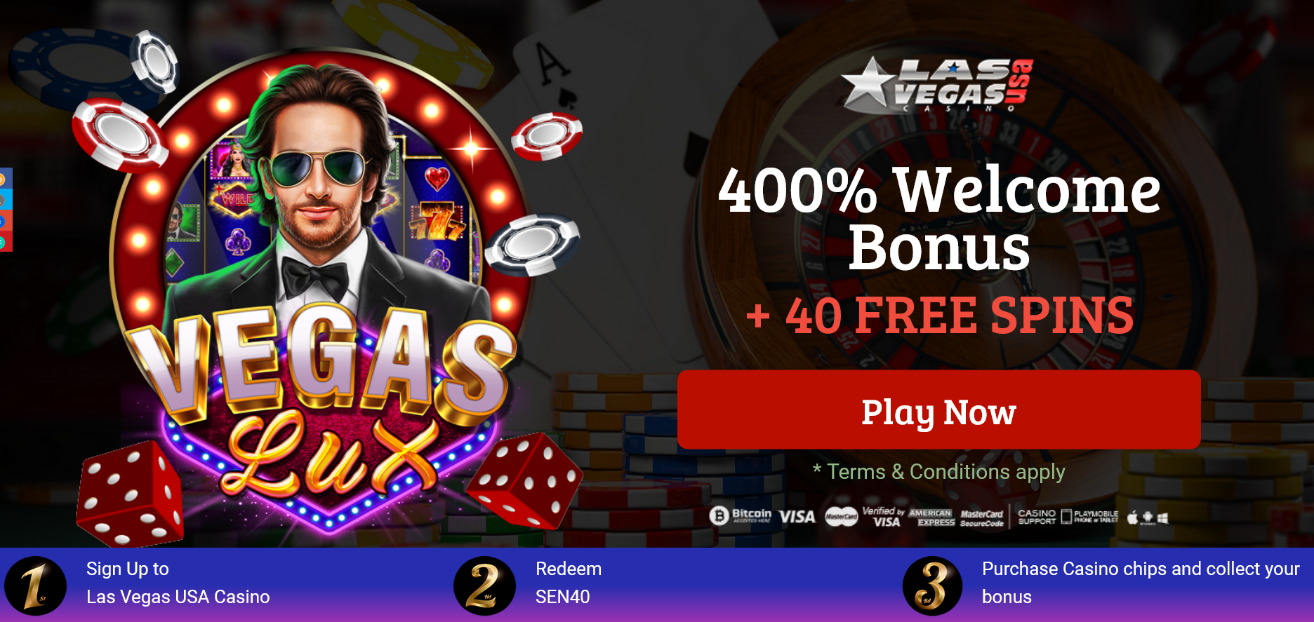 400%
                                        WELCOME BONUS + 40 FREE SPINS